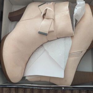 Zara Blush Cream Ankle Boots with Bow Accent